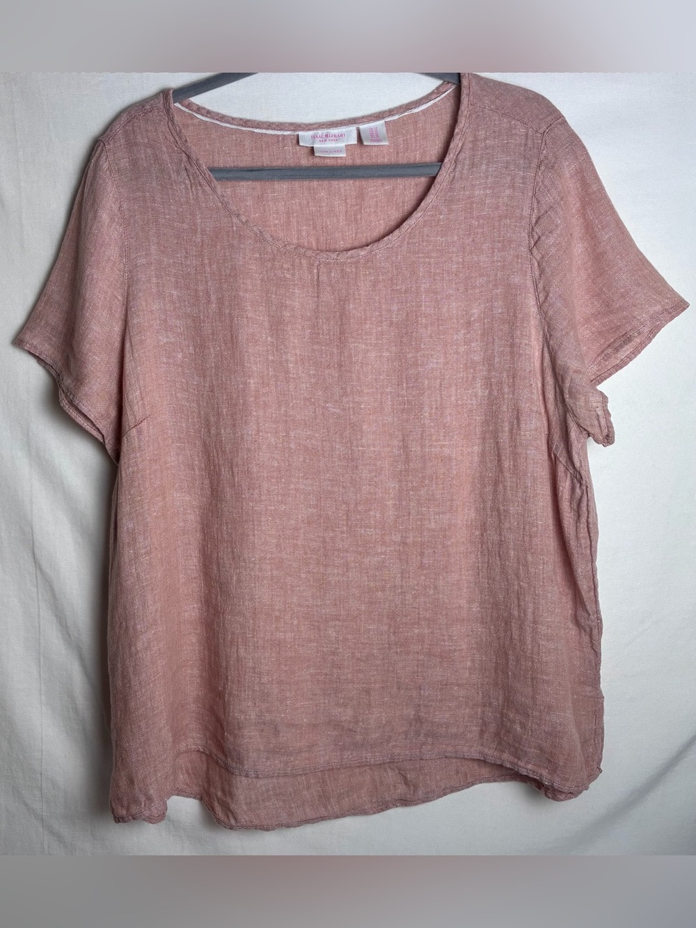 Isaac Mizrahi Linen Top Womens 1X Dusty Rose Pink Short Sleeve High Low Top